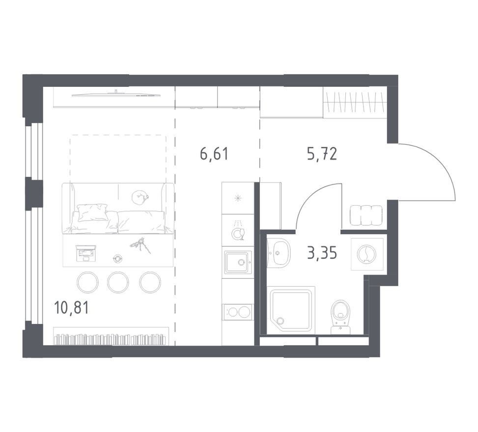 Студия-квартира, 26.5 м²