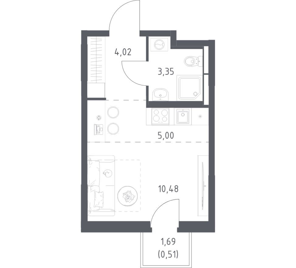 Студия-квартира, 23.4 м²