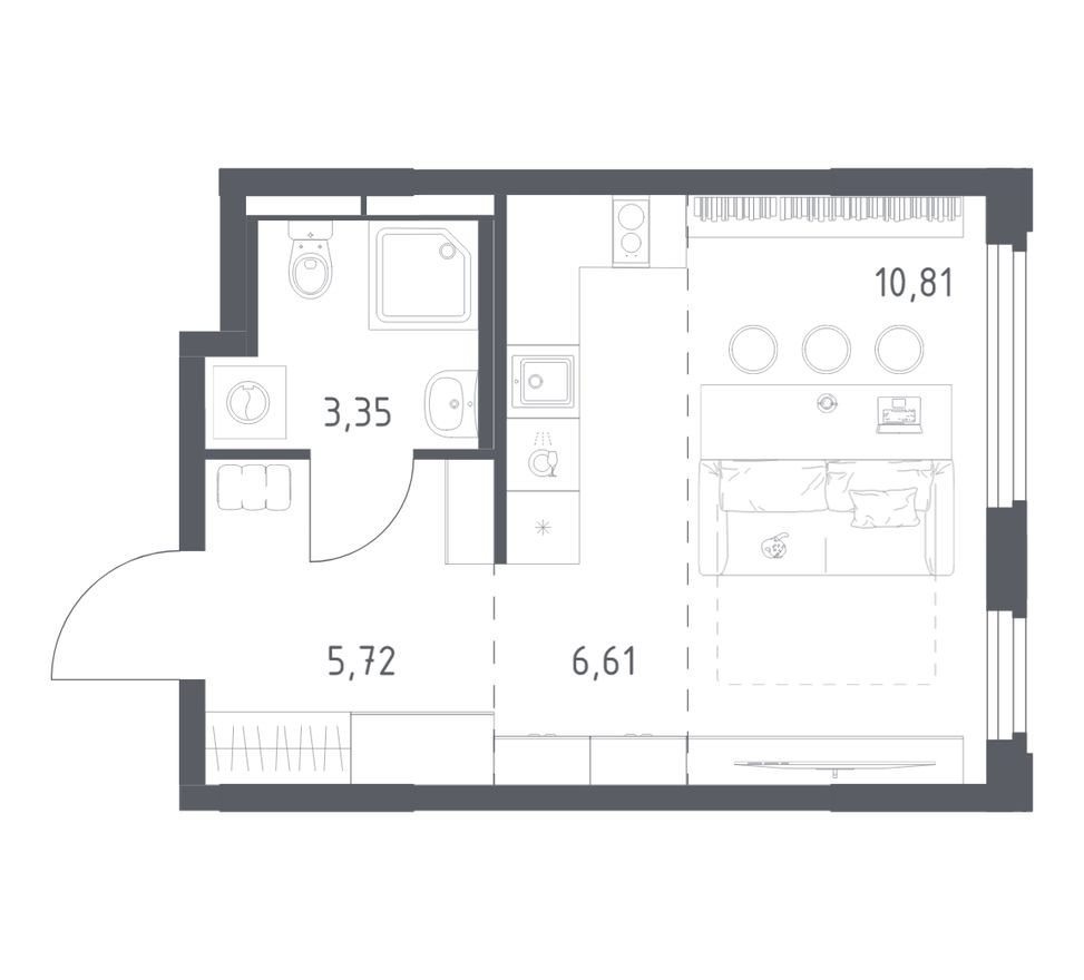 Студия-квартира, 26.5 м²
