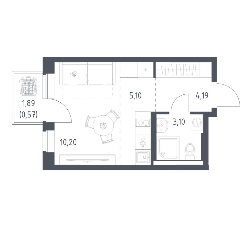 Студия-квартира, 23.2 м²