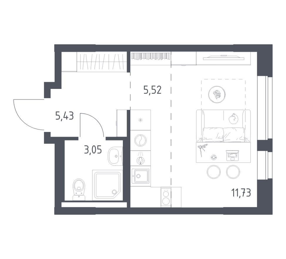 Студия-квартира, 25.7 м²