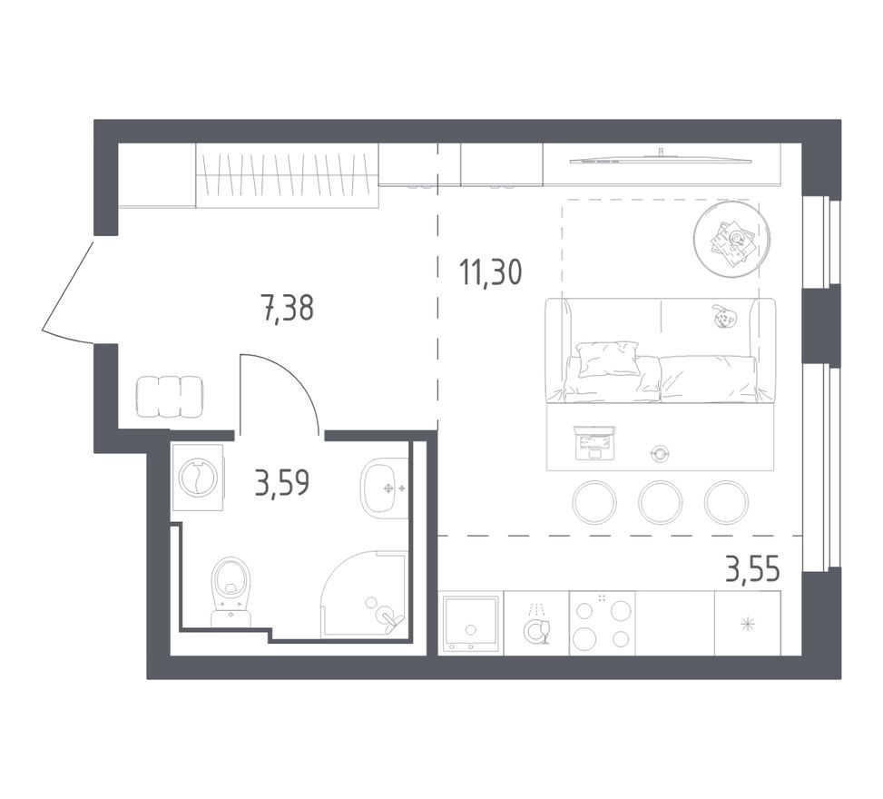 Студия-квартира, 25.6 м²