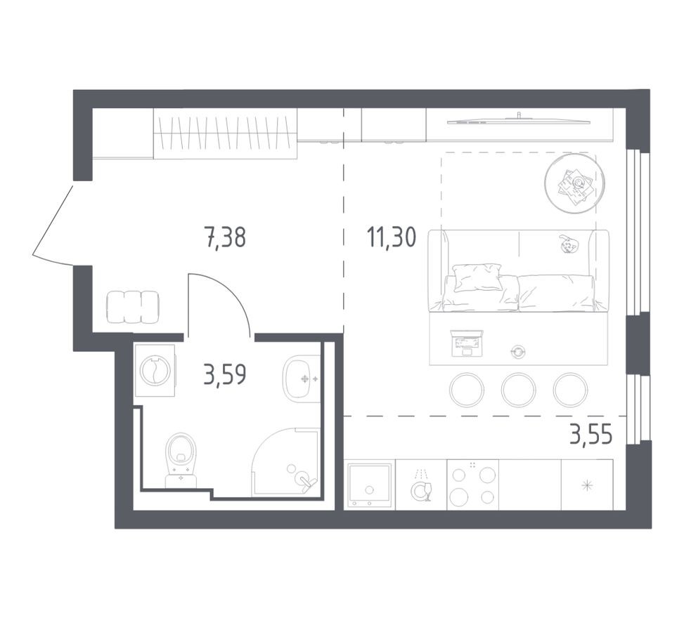 Студия-квартира, 25.8 м²
