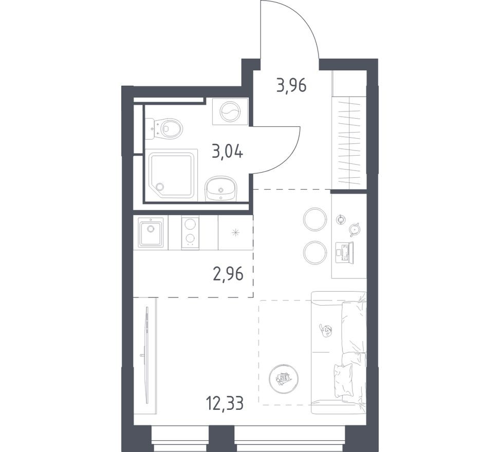 Студия-квартира, 22.3 м²