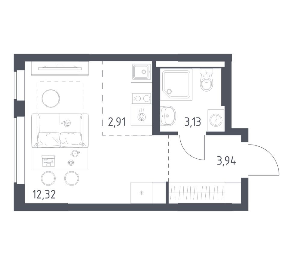 Студия-квартира, 22.3 м²