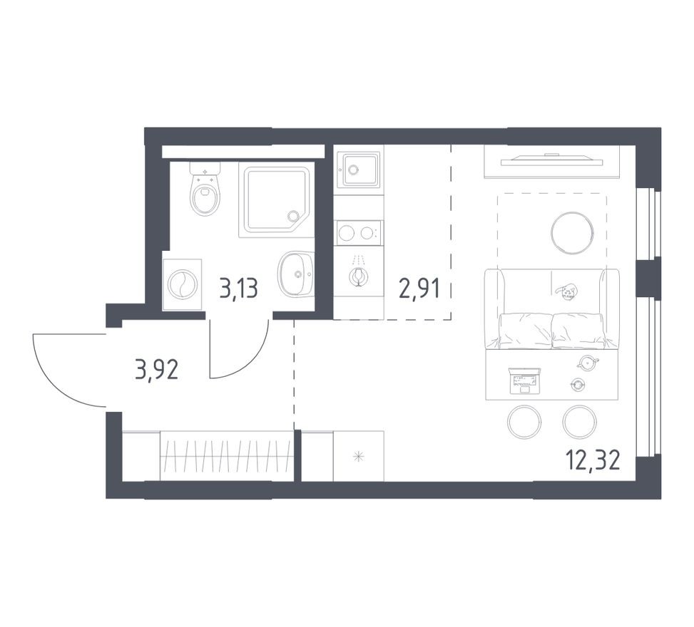 Студия-квартира, 22.3 м²