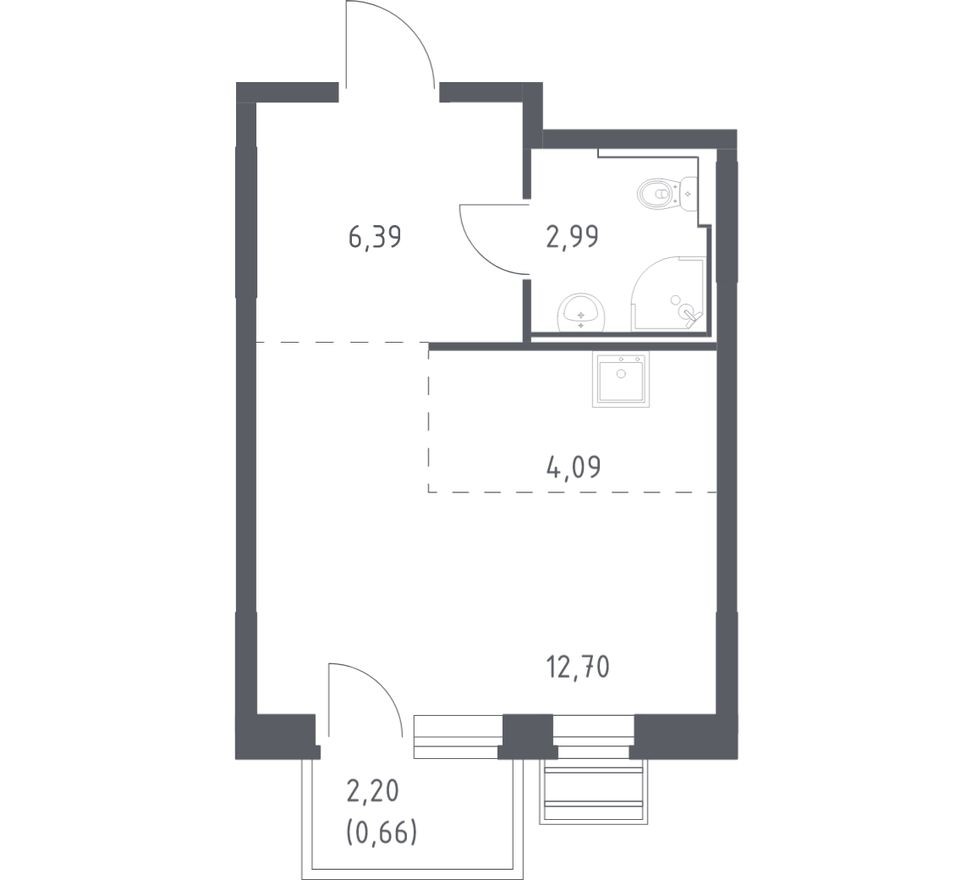Студия-квартира, 26.8 м²