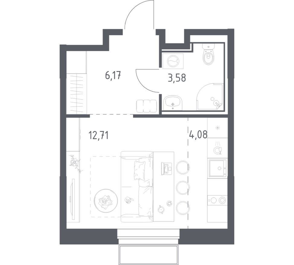 Студия-квартира, 26.5 м²