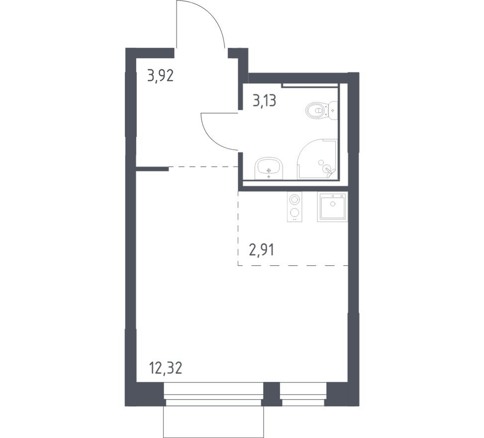 Студия-квартира, 22.3 м²