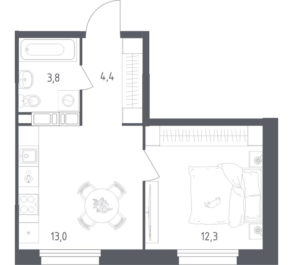 1к. квартира, 33.5 м²