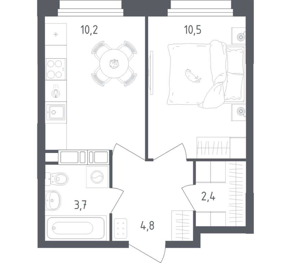 1к. квартира, 31.6 м²