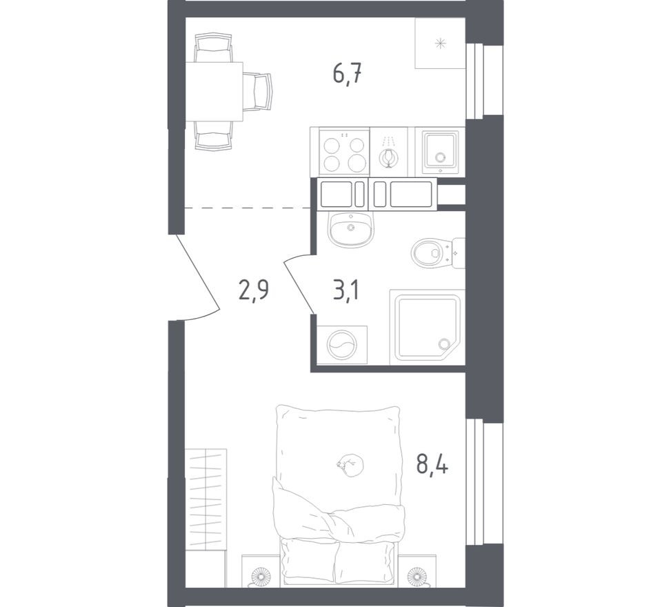 1к. квартира, 21.1 м²