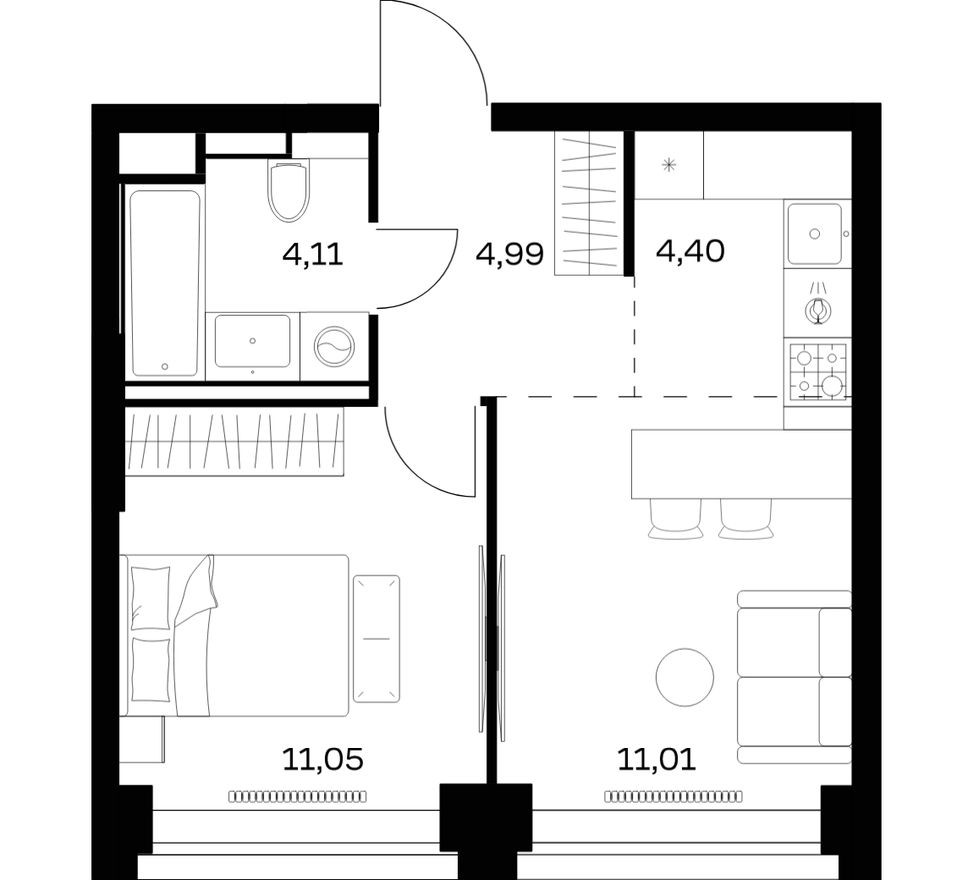1к. квартира, 35.6 м²