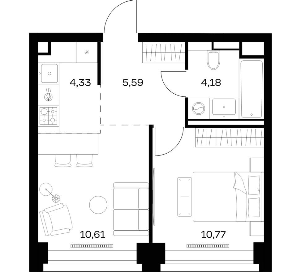 Планировка — 1к. квартира, 35.5 м²