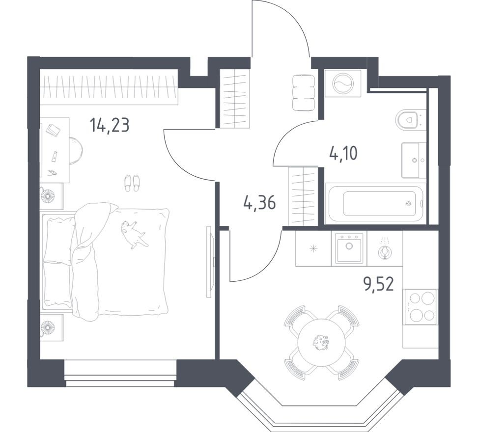1к. квартира, 32.2 м²