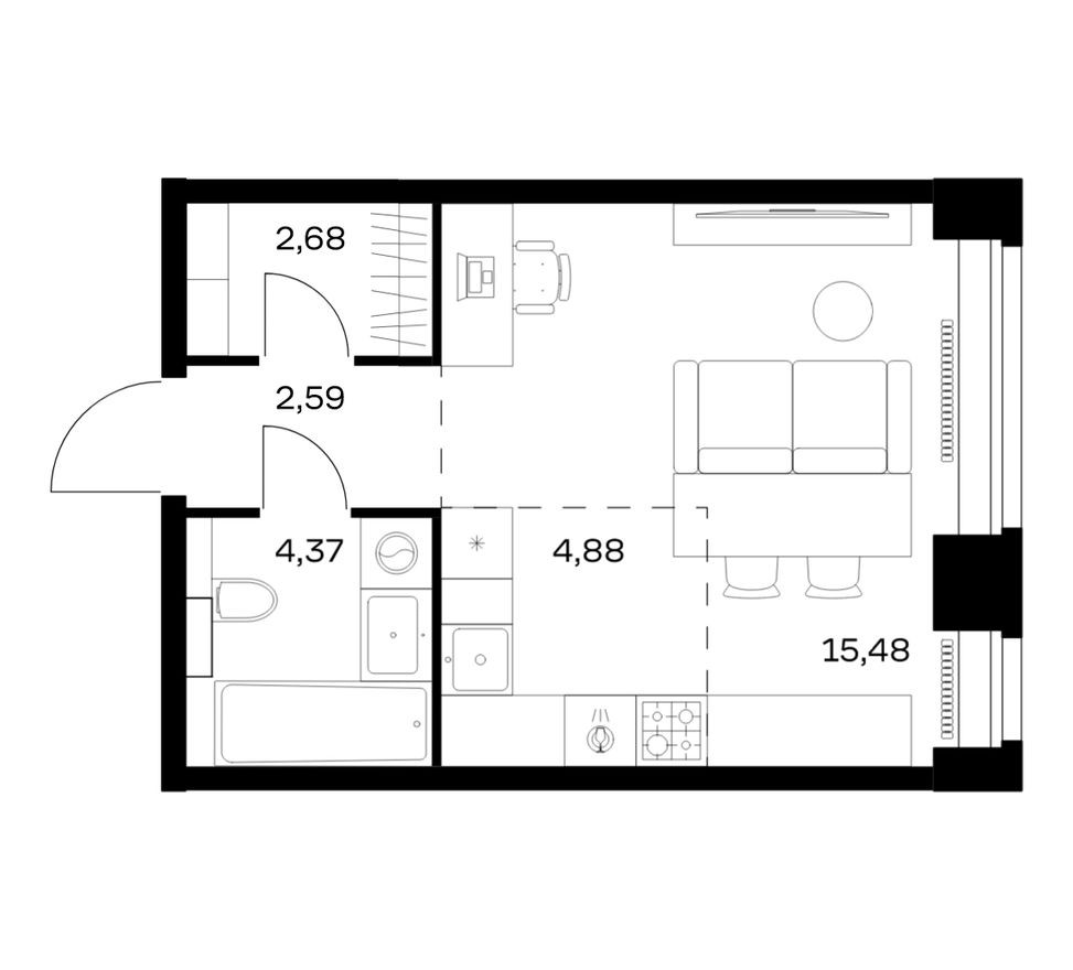 Студия-квартира, 30.0 м²
