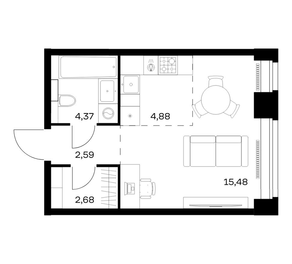 Студия-квартира, 30.0 м²