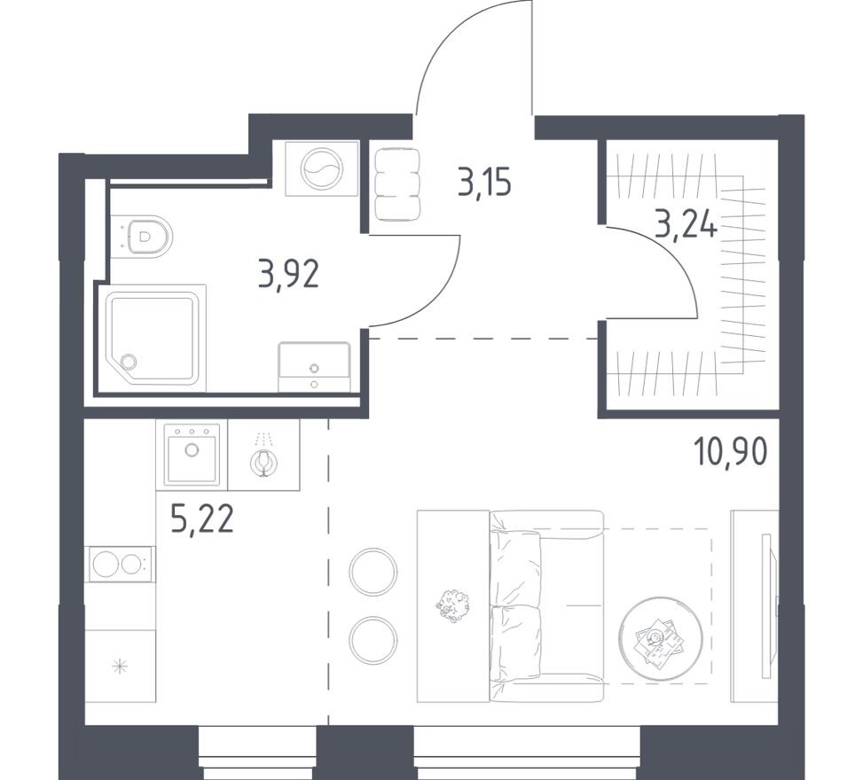 Студия-квартира, 26.4 м²