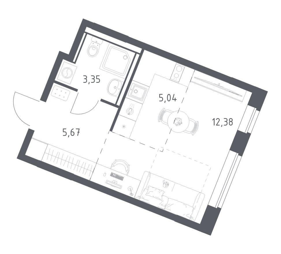 Студия-квартира, 26.4 м²