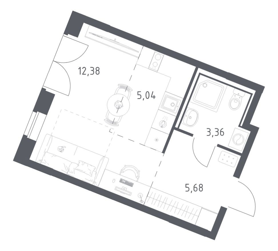 Студия-квартира, 26.5 м²