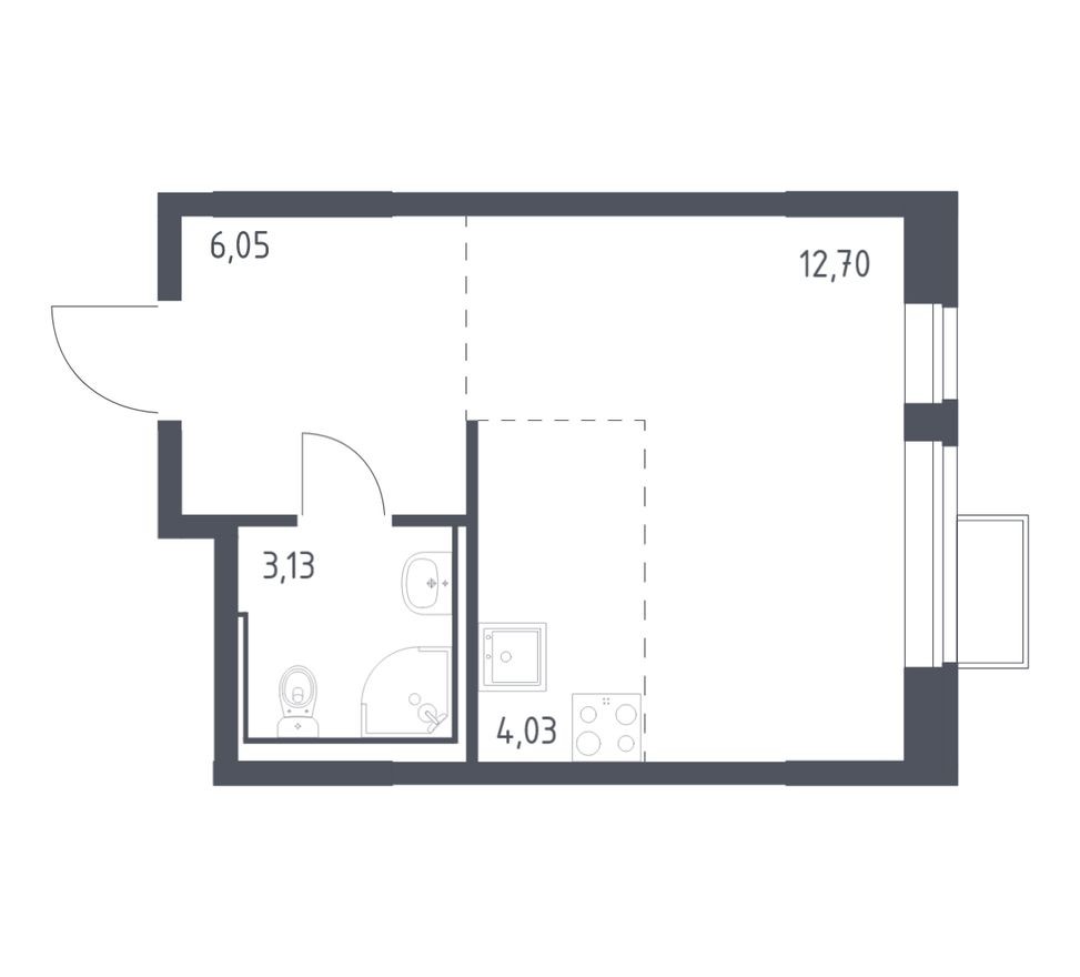 Студия-квартира, 25.9 м²