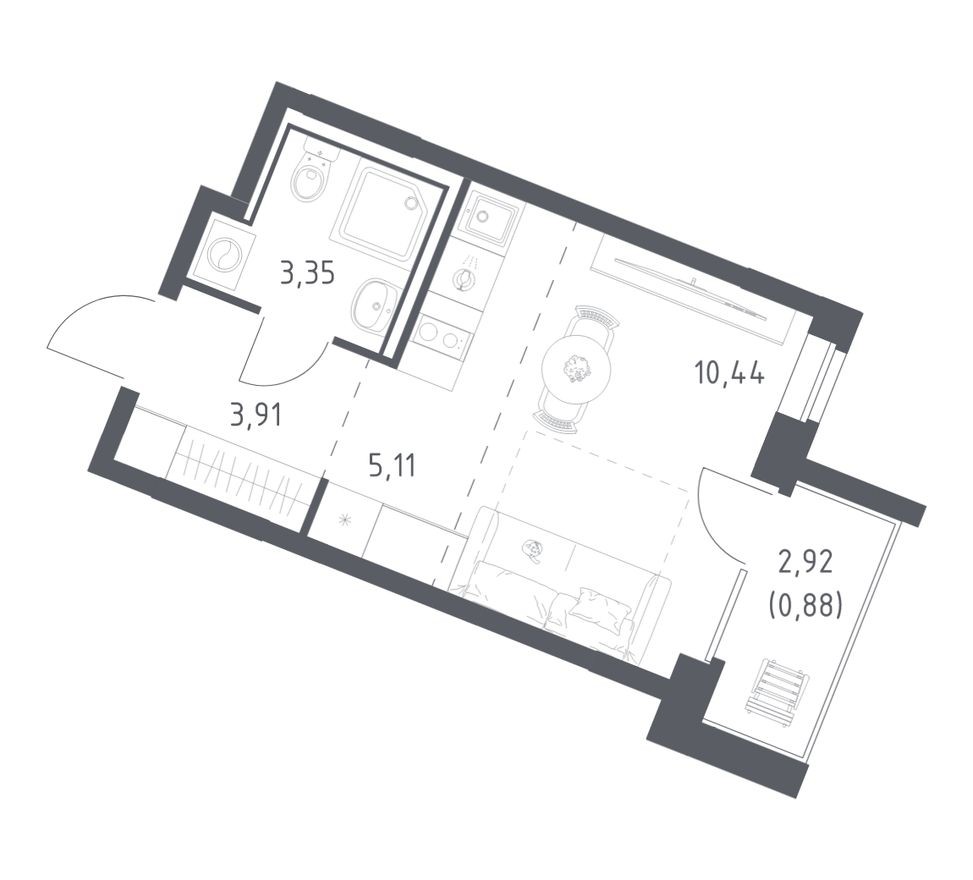 Студия-квартира, 23.7 м²