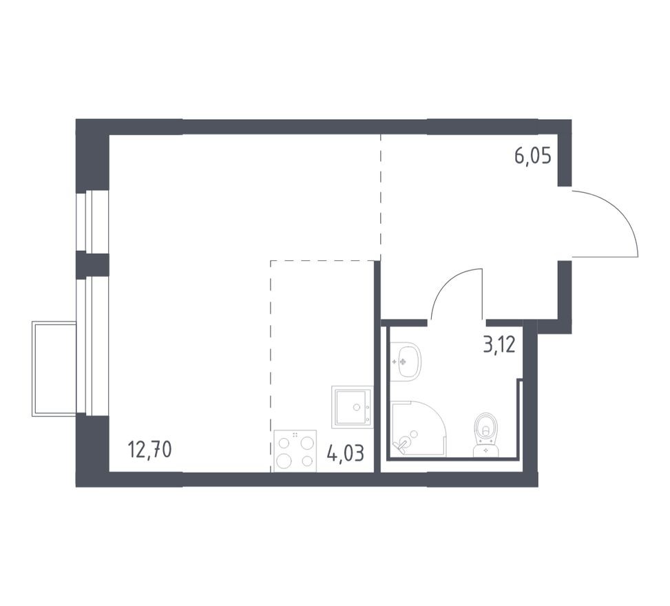 Студия-квартира, 25.9 м²