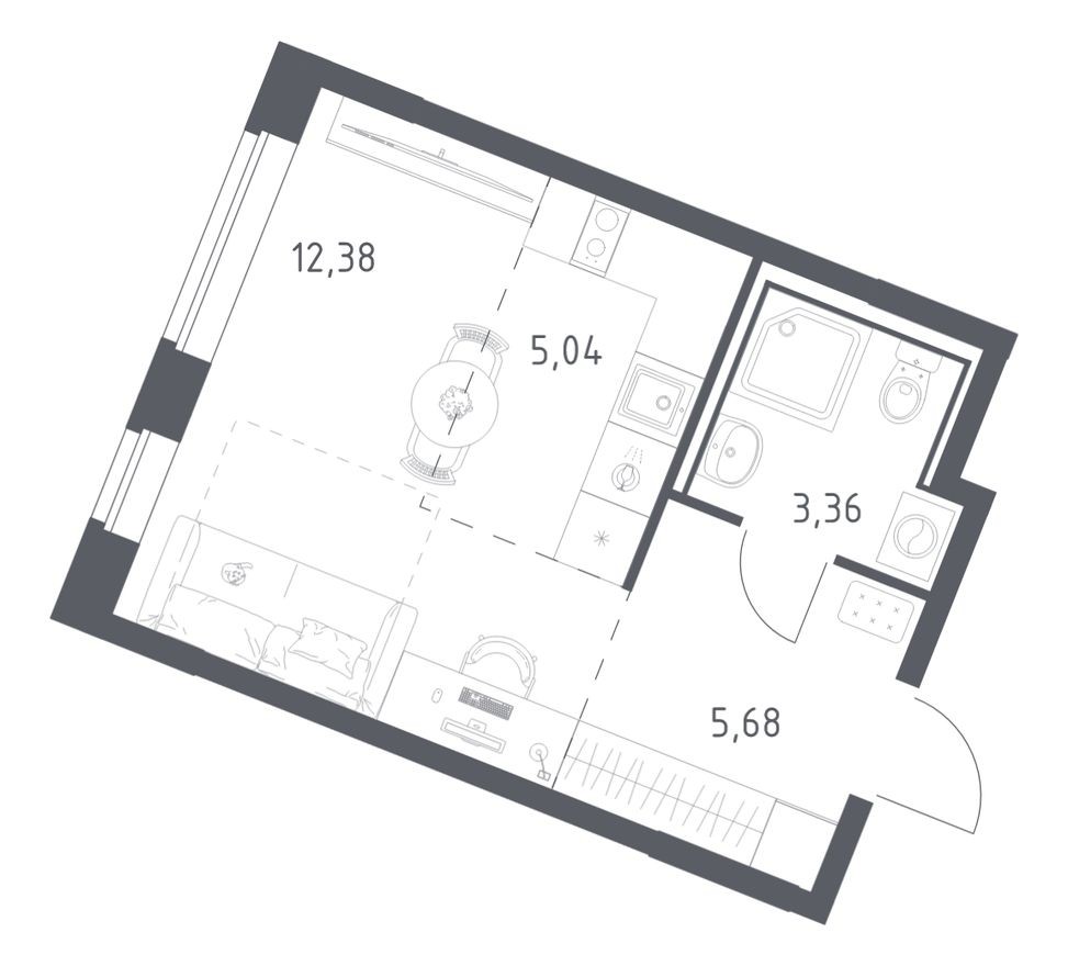 Планировка — Студия-квартира, 26.5 м²