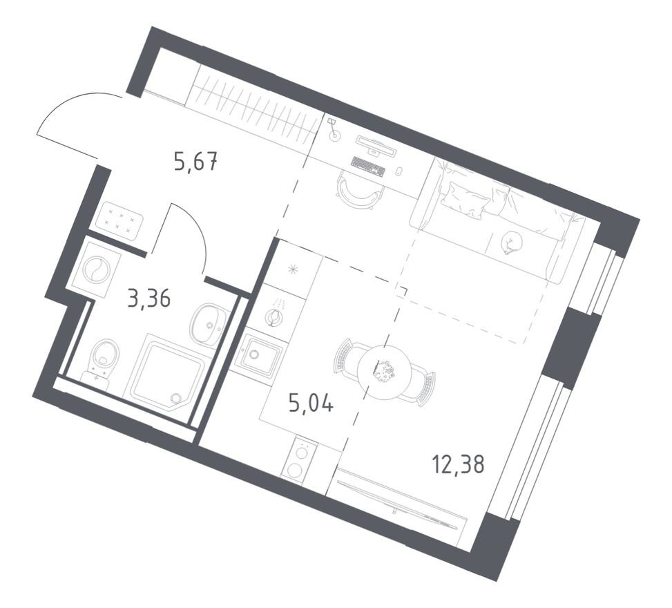 Студия-квартира, 26.5 м²