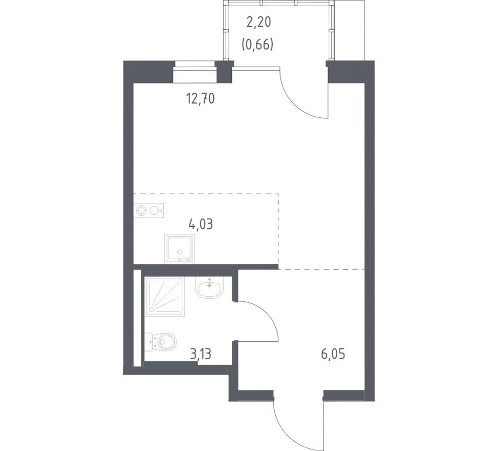 Студия-квартира, 26.6 м²