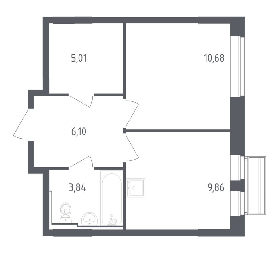 1к. квартира, 35.5 м²