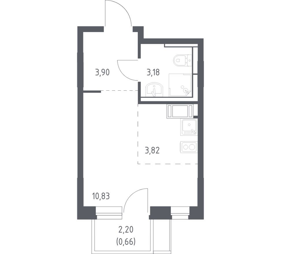 Студия-квартира, 22.4 м²
