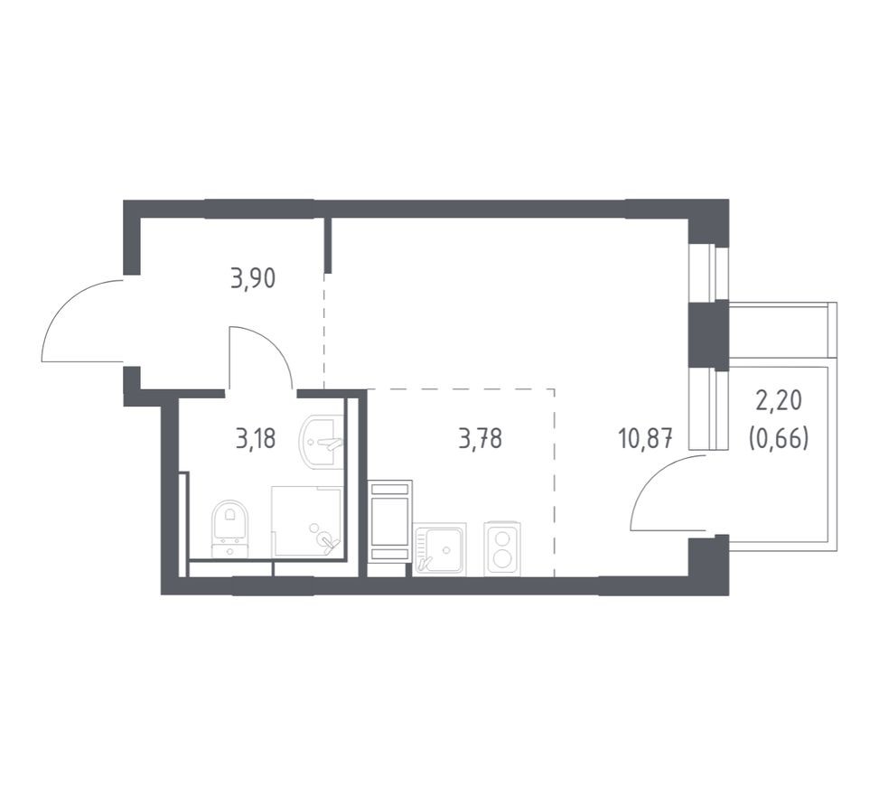 Студия-квартира, 22.4 м²