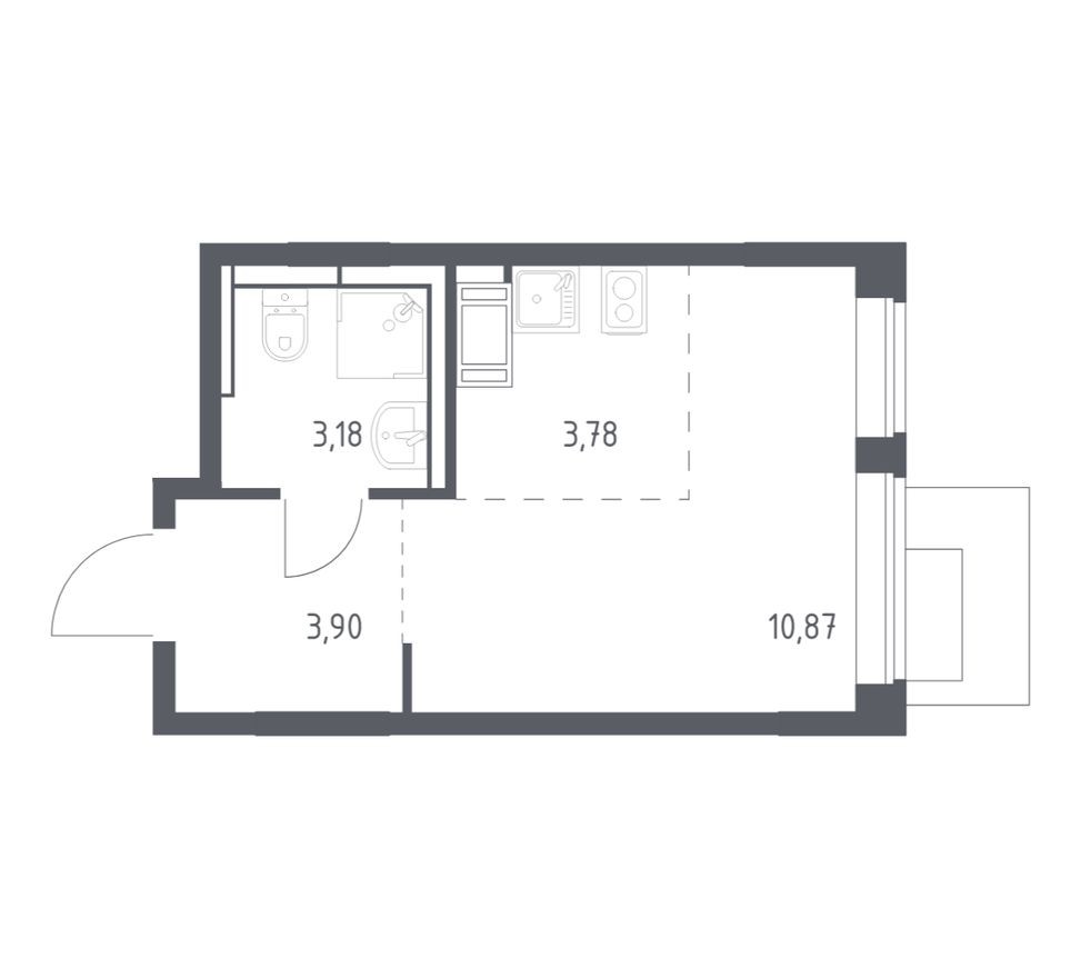Студия-квартира, 21.7 м²
