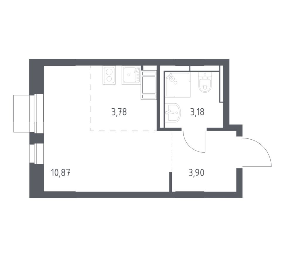 Студия-квартира, 21.7 м²
