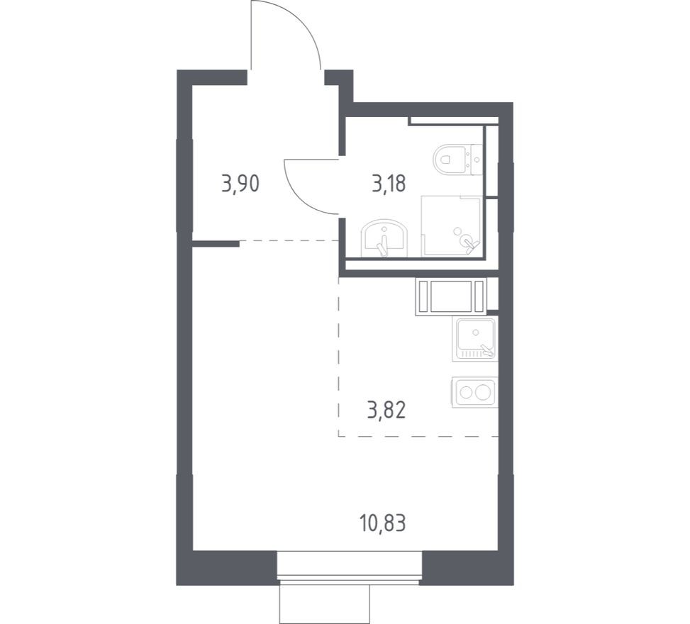 Студия-квартира, 21.7 м²