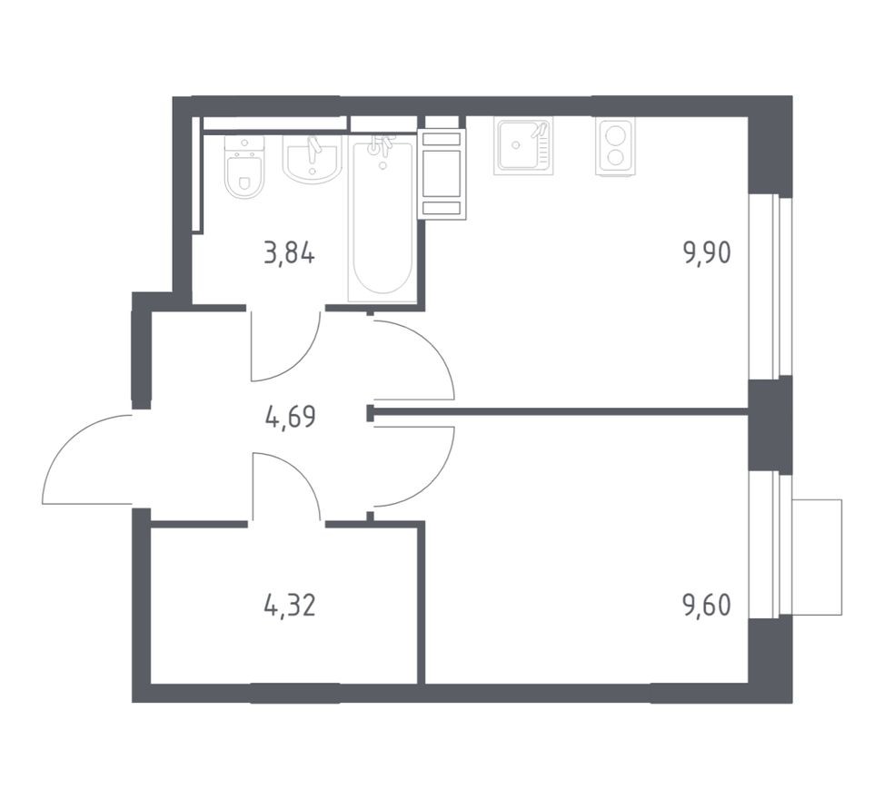 1к. квартира, 32.4 м²