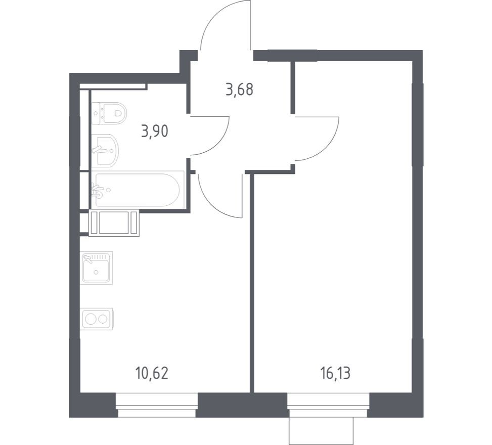 1к. квартира, 34.3 м²