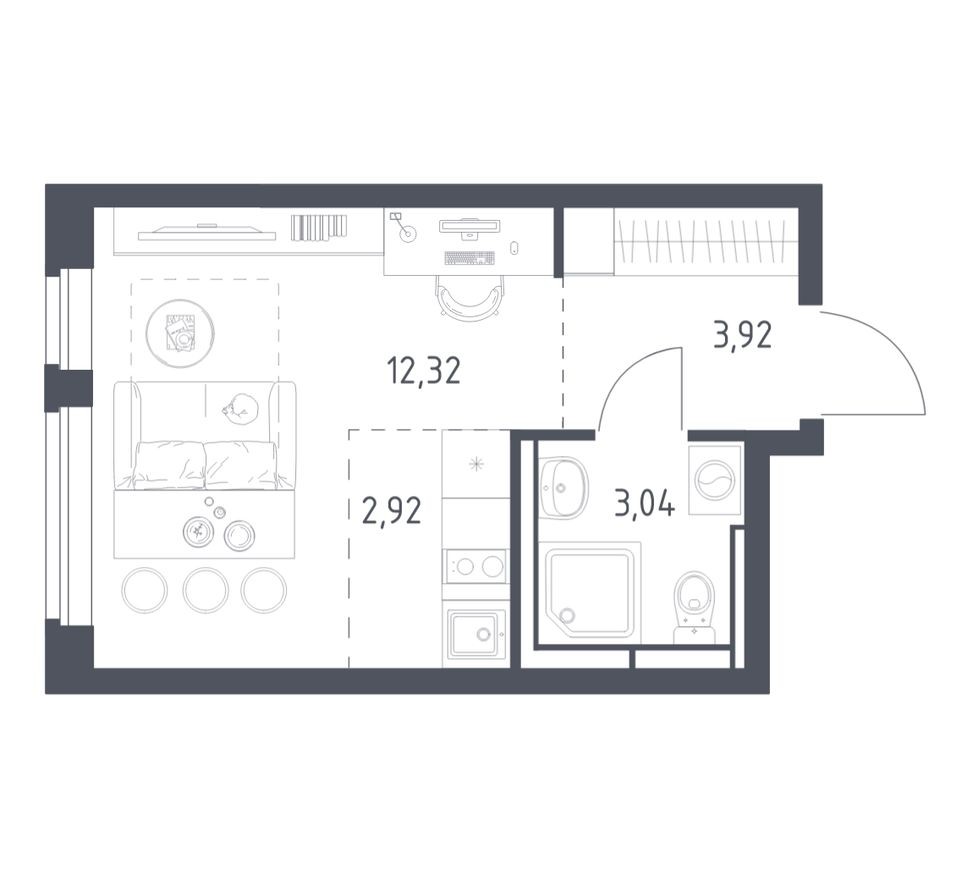 Студия-квартира, 22.2 м²