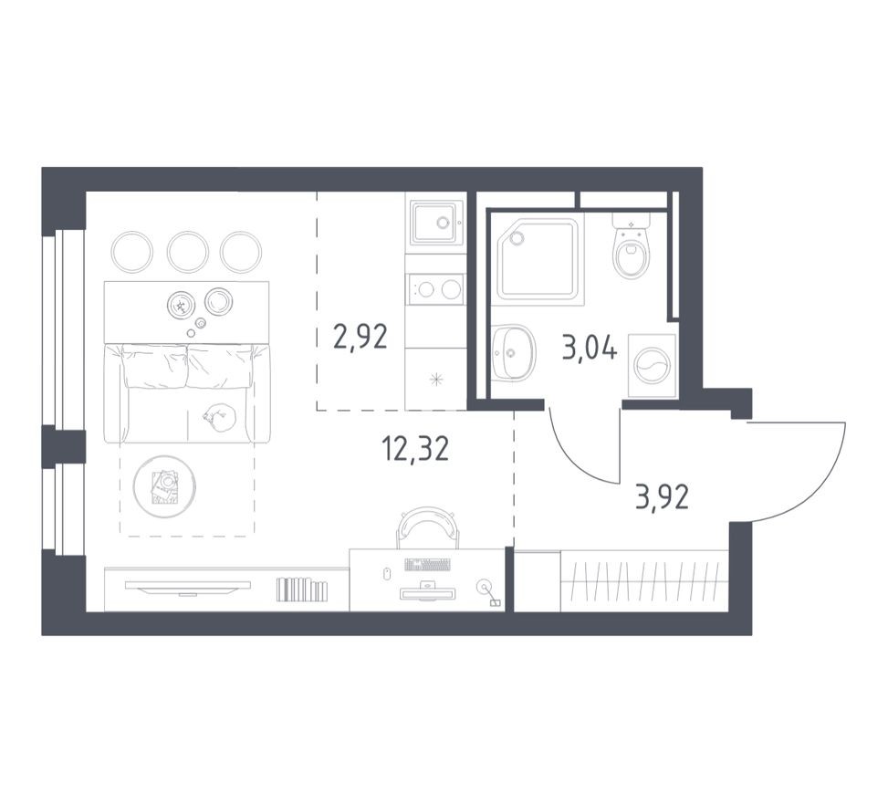 Студия-квартира, 22.2 м²