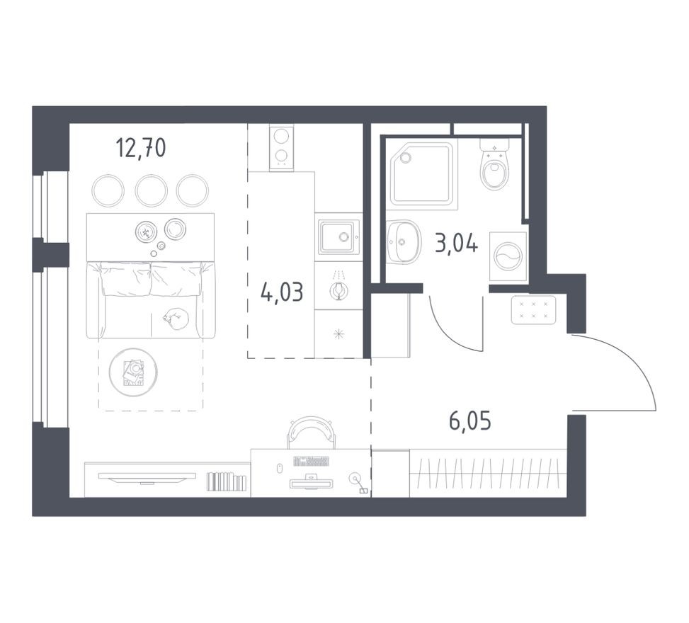 Студия-квартира, 25.8 м²