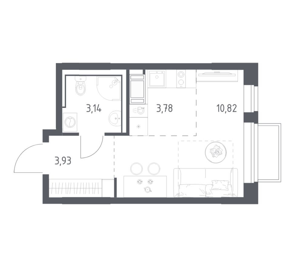 Студия-квартира, 21.3 м²