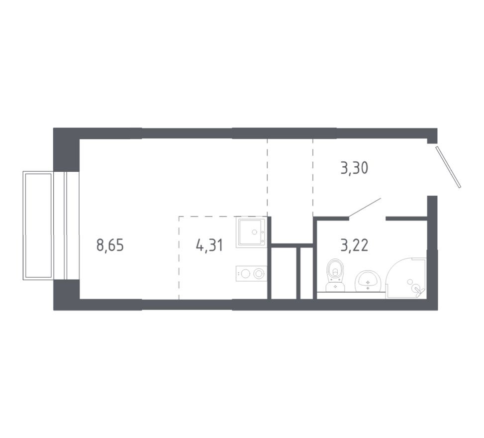 Планировка — Студия-квартира, 19.2 м²