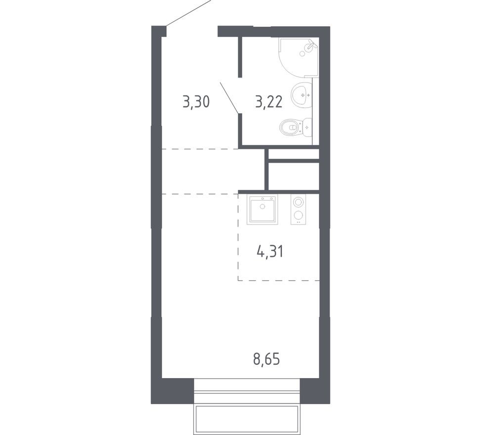 Планировка — Студия-квартира, 19.2 м²