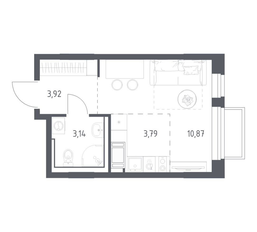 Студия-квартира, 21.7 м²