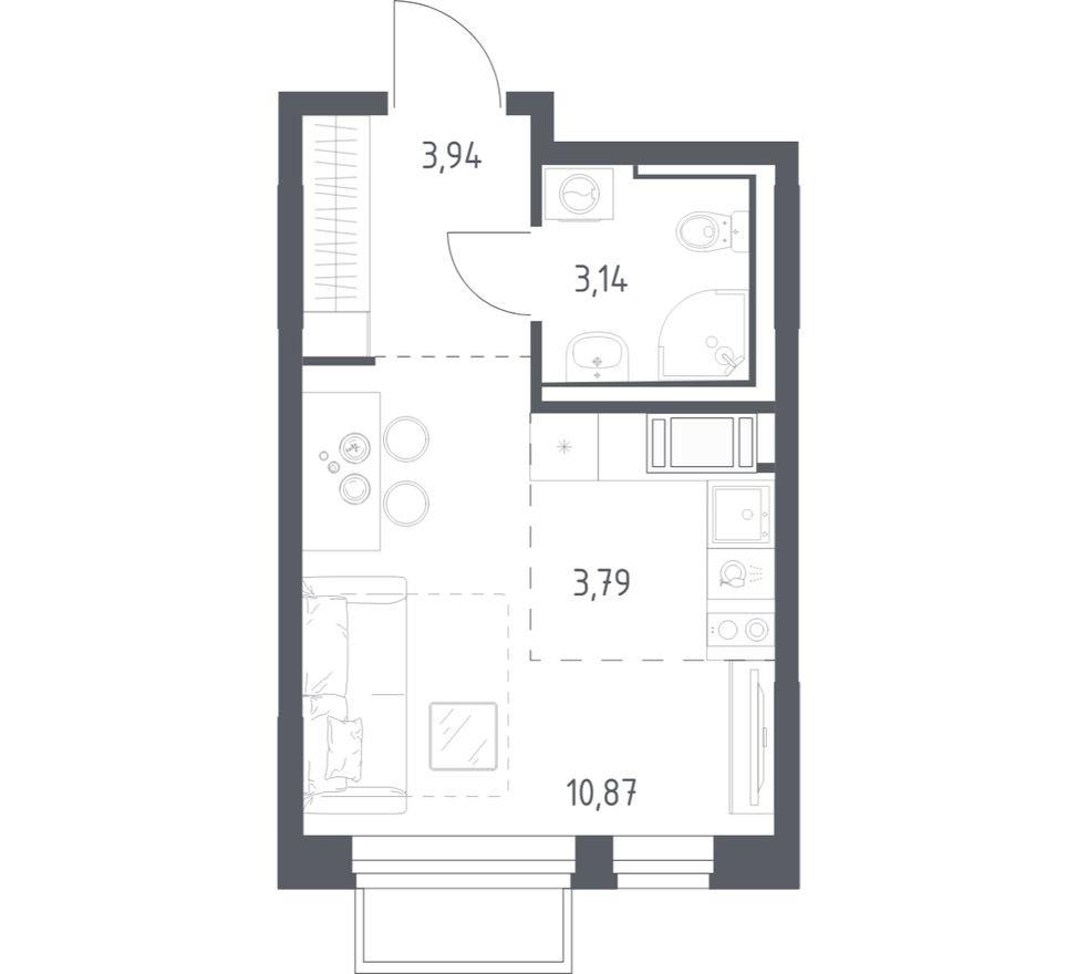 Студия-квартира, 21.7 м²