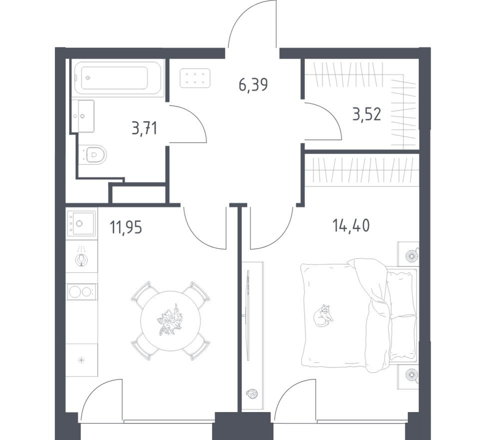 1к. квартира, 40.0 м²