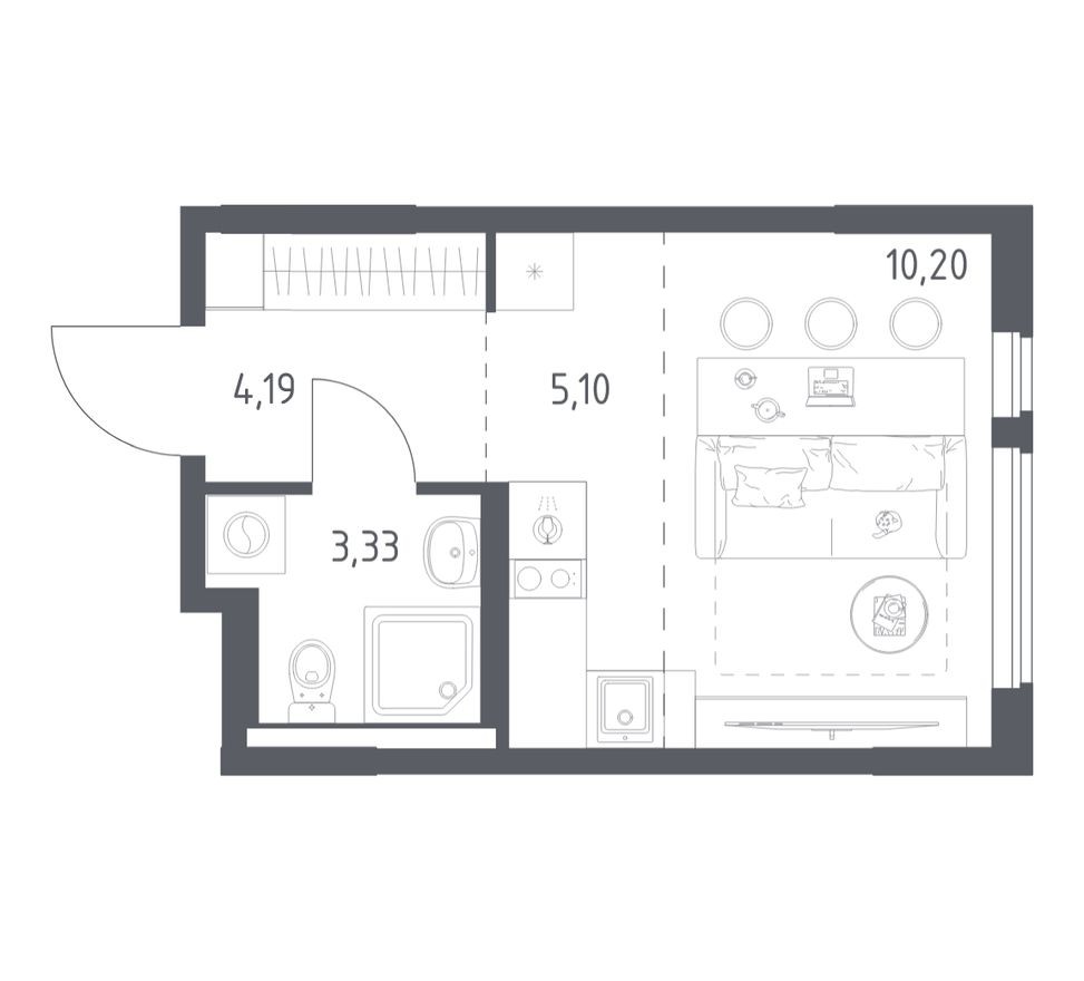 Студия-квартира, 22.8 м²