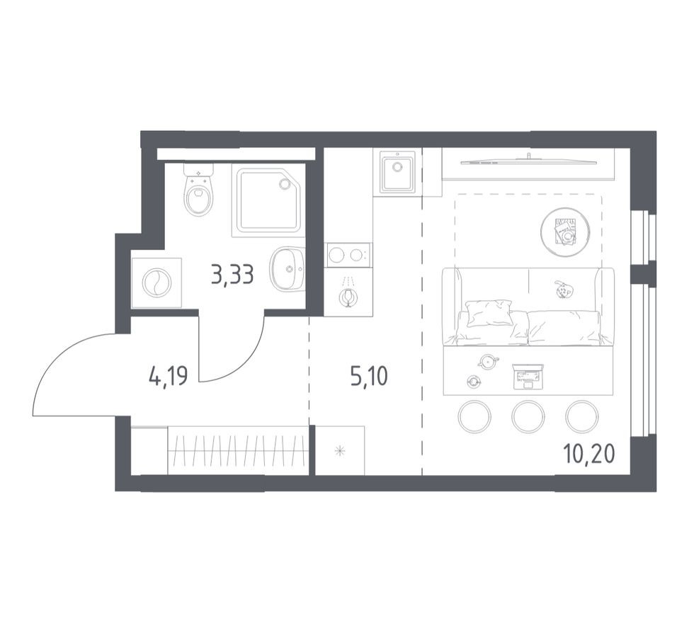 Студия-квартира, 22.8 м²