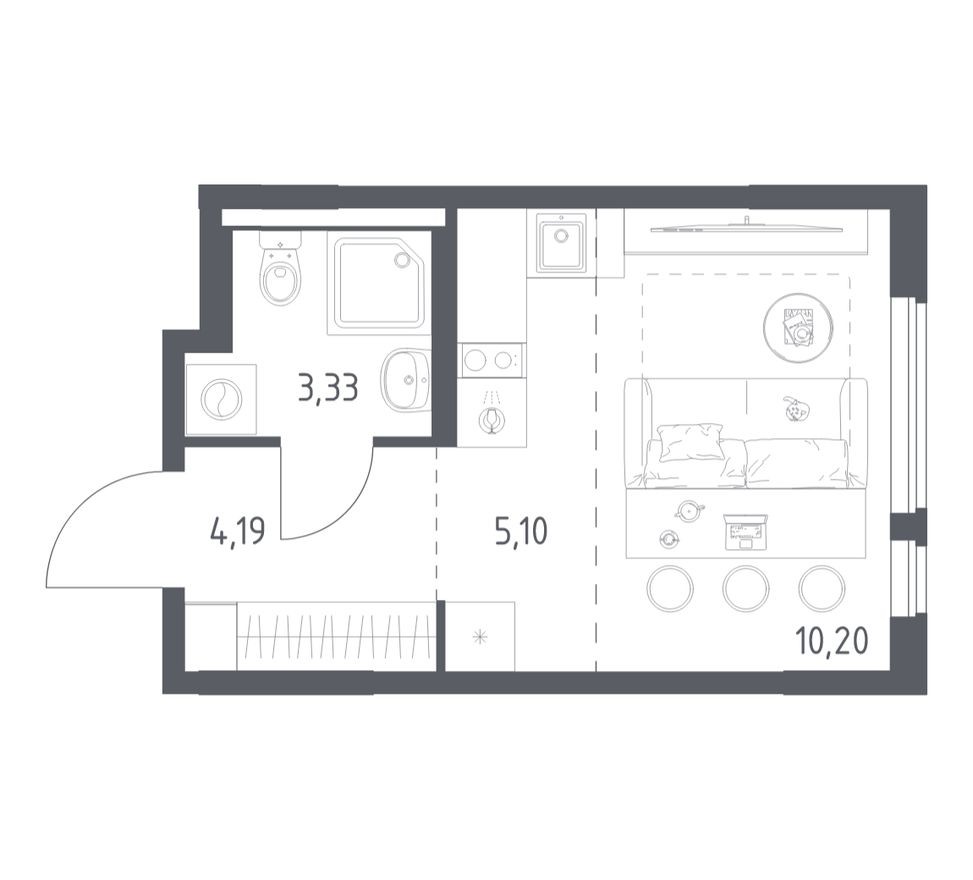 Студия-квартира, 22.8 м²
